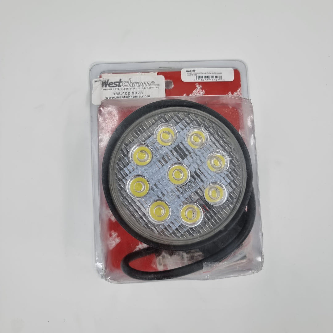 Round Work light Flood Beam, LED (9) 27W 1890 Lumens 12v