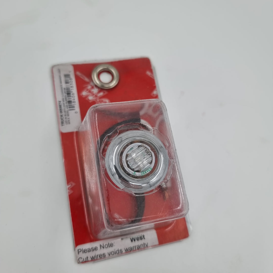 LED (3) BLUE/CLEAR MINI CLEARANCE MARKER LIGHT W/S.S. BEZEL AND RUBBER GROMMET