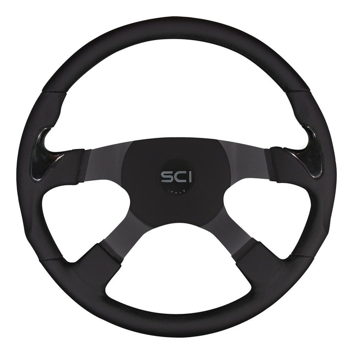 Stealth - 18" Black Leather Rim, Black Thumb Grips, Black Aluminum 4-Spoke, Sport 4 Pad