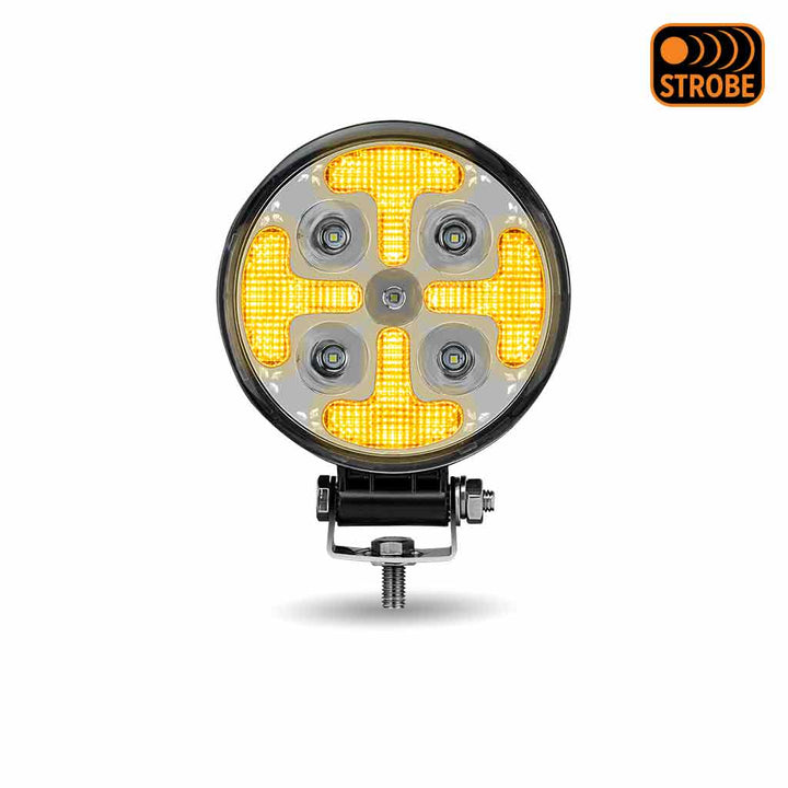 Round High Powered Combo LED Worklight with Amber Strobe - 1800 Lumens