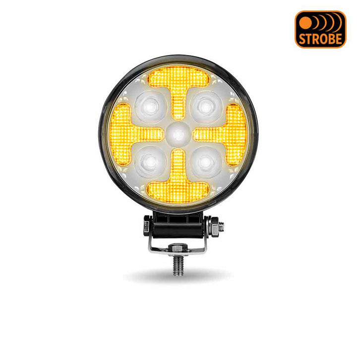 Round High Powered Combo LED Worklight with Amber Strobe - 1800 Lumens