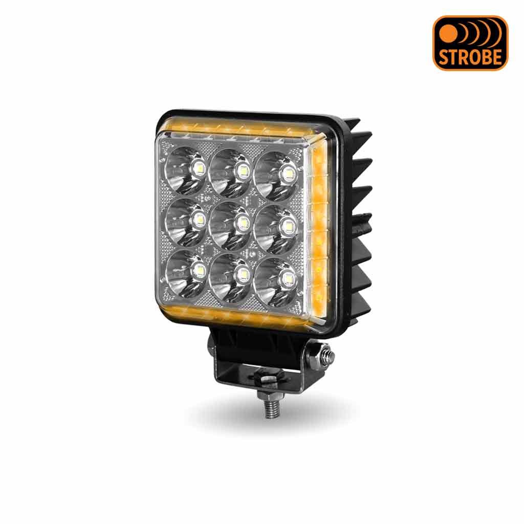 Next Generation Universal White Square Work Light with 360 Degree Side Diodes & Amber Strobe (33 Diodes) - 4000 Lumens