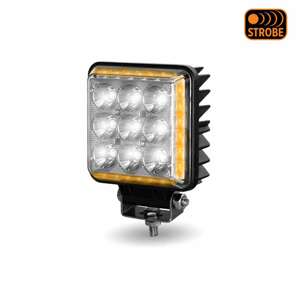 Next Generation Universal White Square Work Light with 360 Degree Side Diodes & Amber Strobe (33 Diodes) - 4000 Lumens