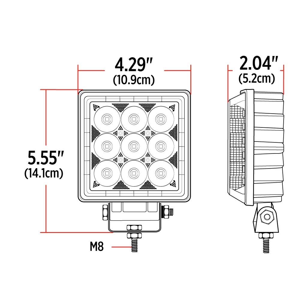 Next Generation Universal White Square Work Light with 360 Degree Side Diodes & Amber Strobe (33 Diodes) - 4000 Lumens