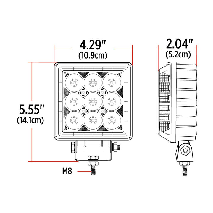 Next Generation Universal White Square Work Light with 360 Degree Side Diodes & Amber Strobe (33 Diodes) - 4000 Lumens