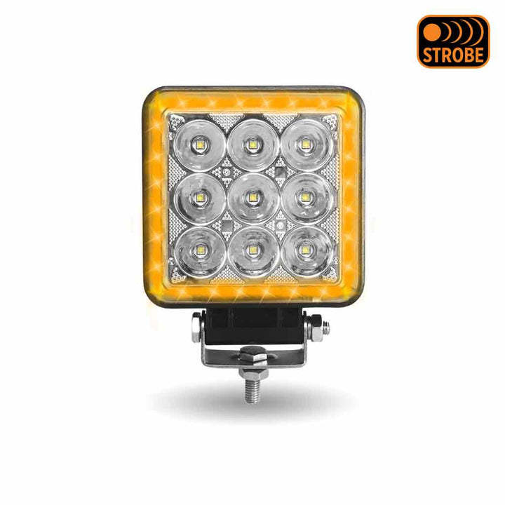 Next Generation Universal White Square Work Light with 360 Degree Side Diodes & Amber Strobe (33 Diodes) - 4000 Lumens