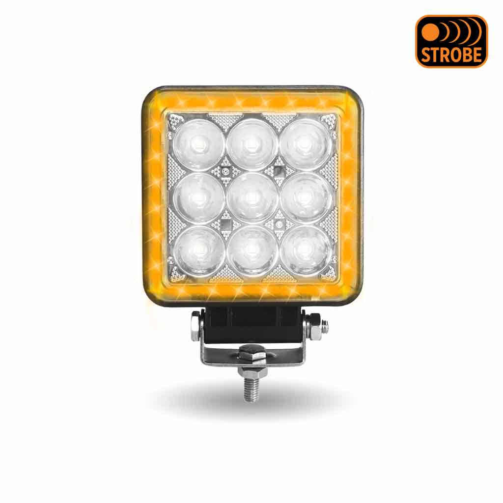 Next Generation Universal White Square Work Light with 360 Degree Side Diodes & Amber Strobe (33 Diodes) - 4000 Lumens