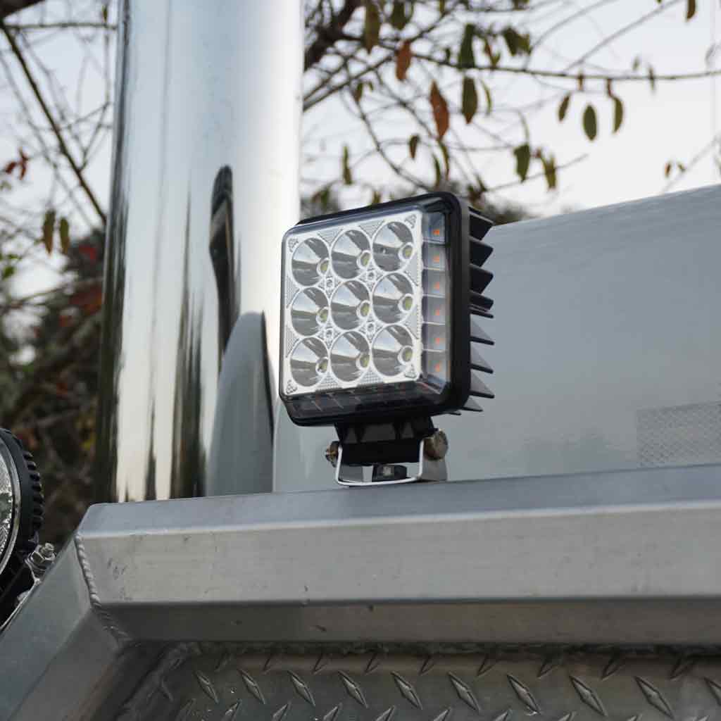 Next Generation Universal White Square Work Light with 360 Degree Side Diodes & Amber Strobe (33 Diodes) - 4000 Lumens