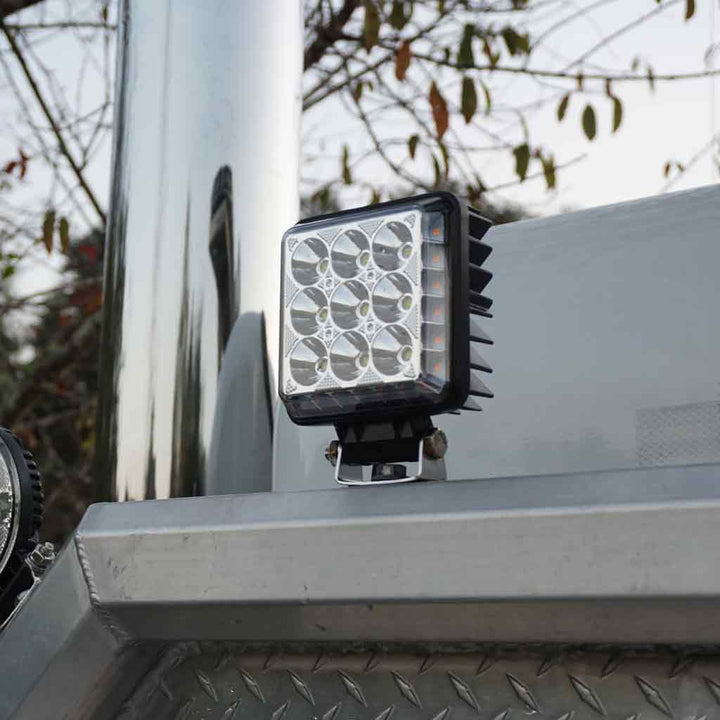 Next Generation Universal White Square Work Light with 360 Degree Side Diodes & Amber Strobe (33 Diodes) - 4000 Lumens