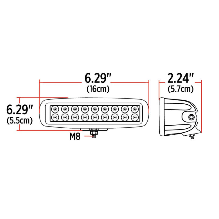 Universal White Rectangular High Powered LED Work Lamp with Amber Strobe (18 Diodes) - 1400 Lumens