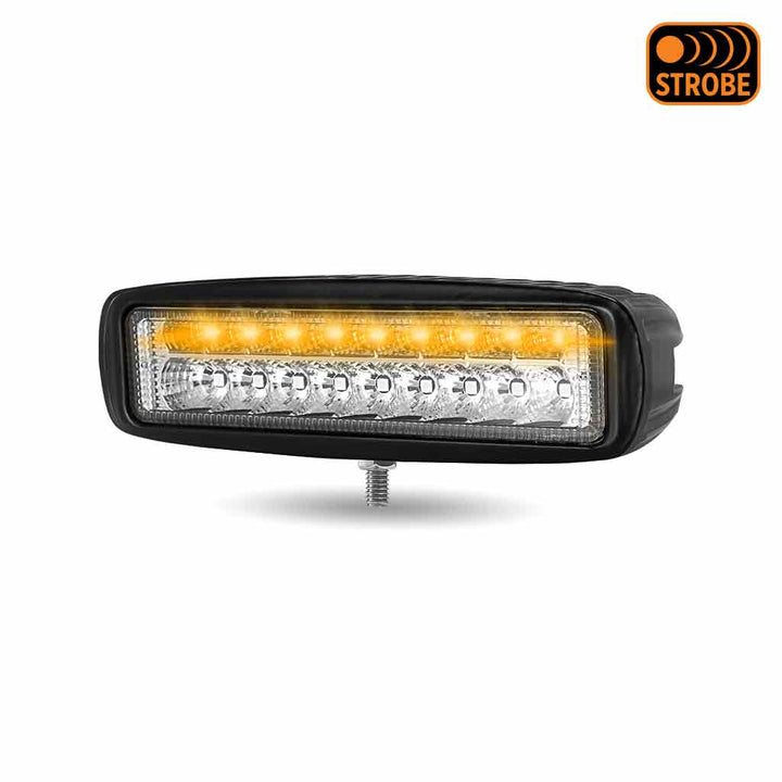 Universal White Rectangular High Powered LED Work Lamp with Amber Strobe (18 Diodes) - 1400 Lumens