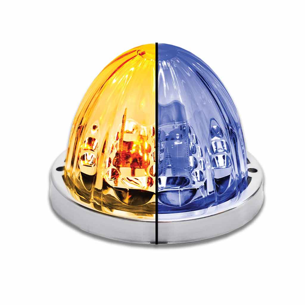 Dual Revolution Amber/Blue Watermelon LED with Glass Pattern & Lock Ring