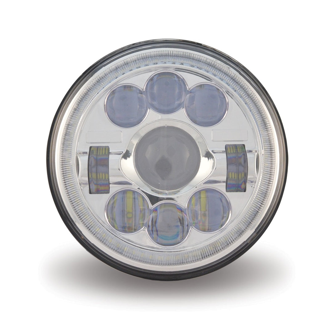 7" Round LED Projector Headlight - Chrome face with White Halo (3,000 Lumens) Combination High & Low Beam