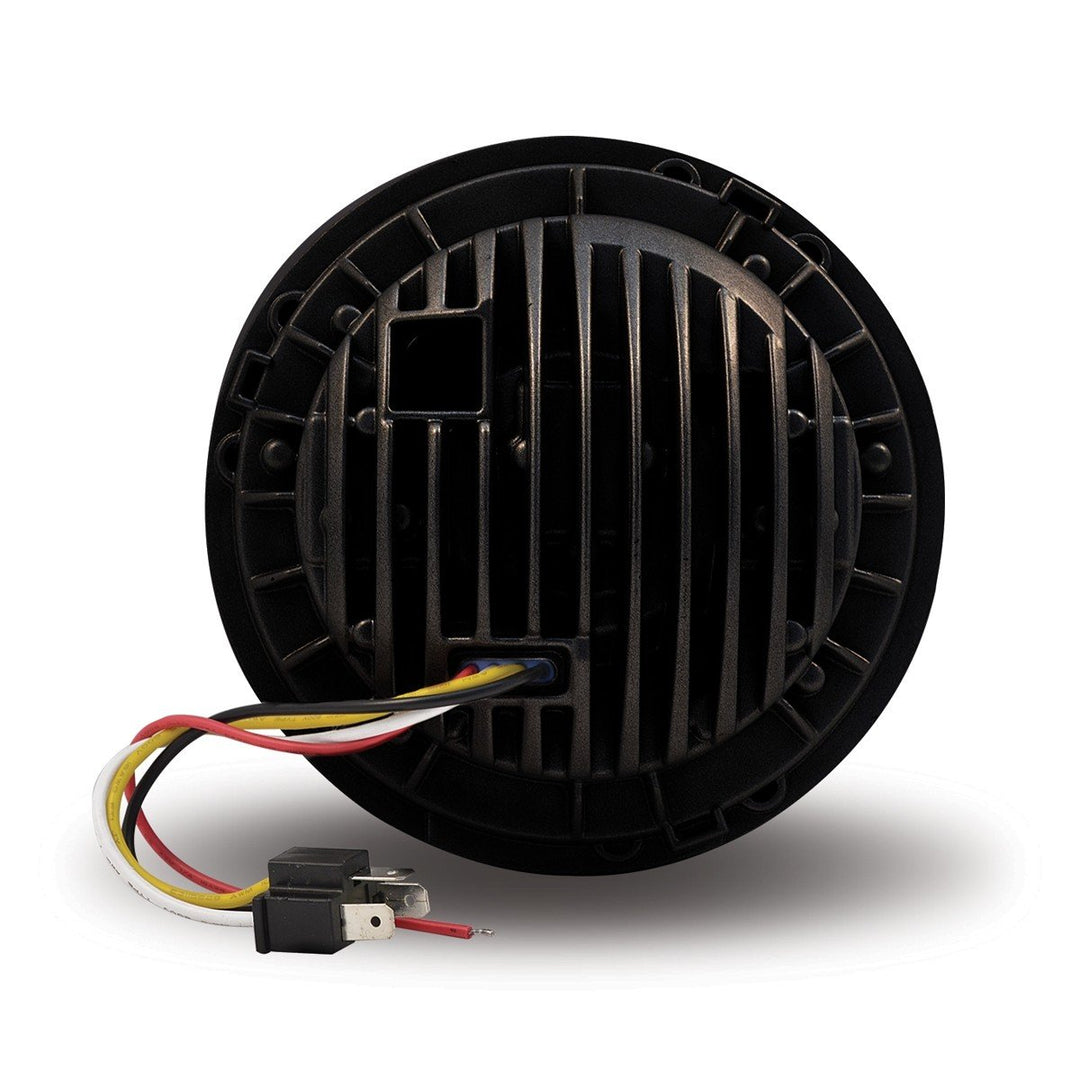 7" Black LED Projector Headlight with Aux white Halo Ring - Combination High and Low Beam - SLIM BACK