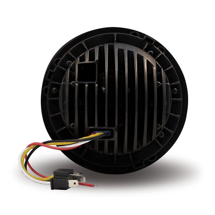 7" Black LED Projector Headlight with Aux white Halo Ring - Combination High and Low Beam - SLIM BACK