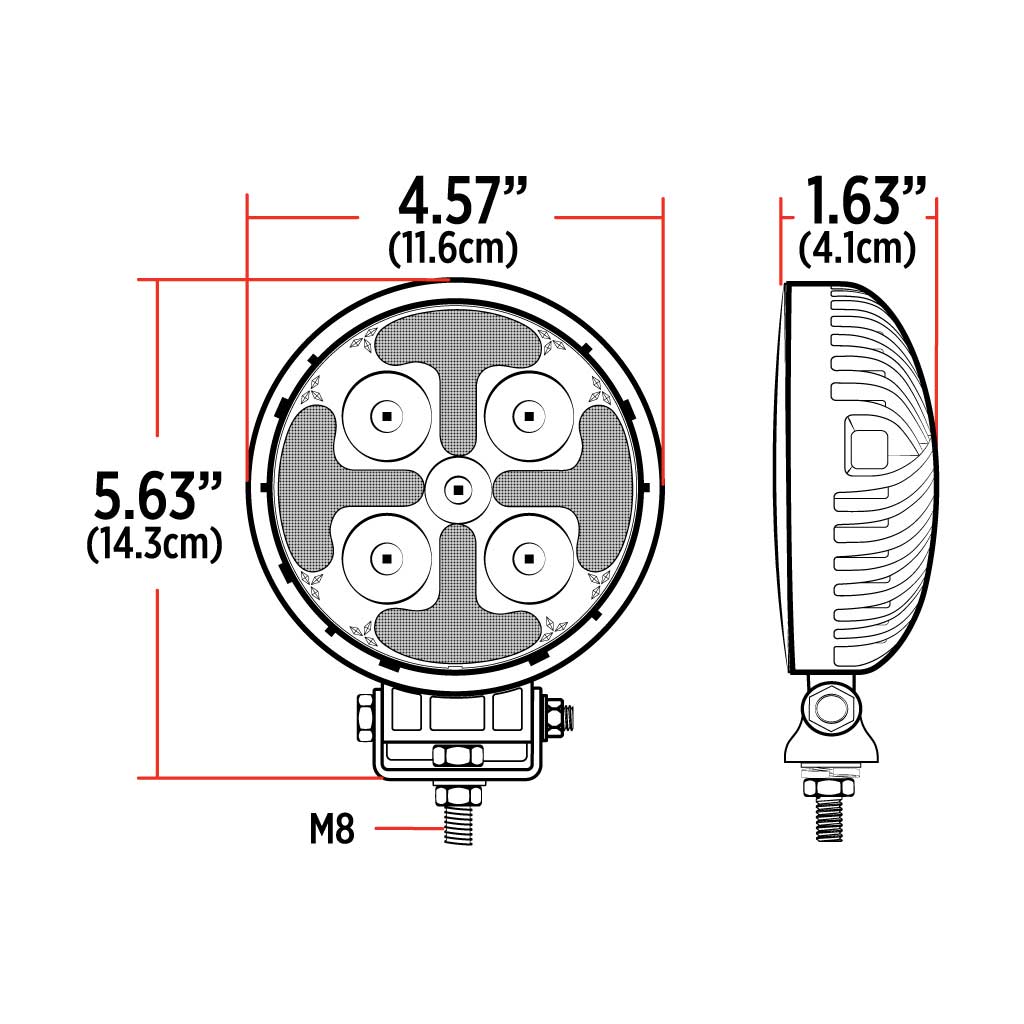 Round High Powered Combo LED Worklight with Amber Strobe - 1800 Lumens