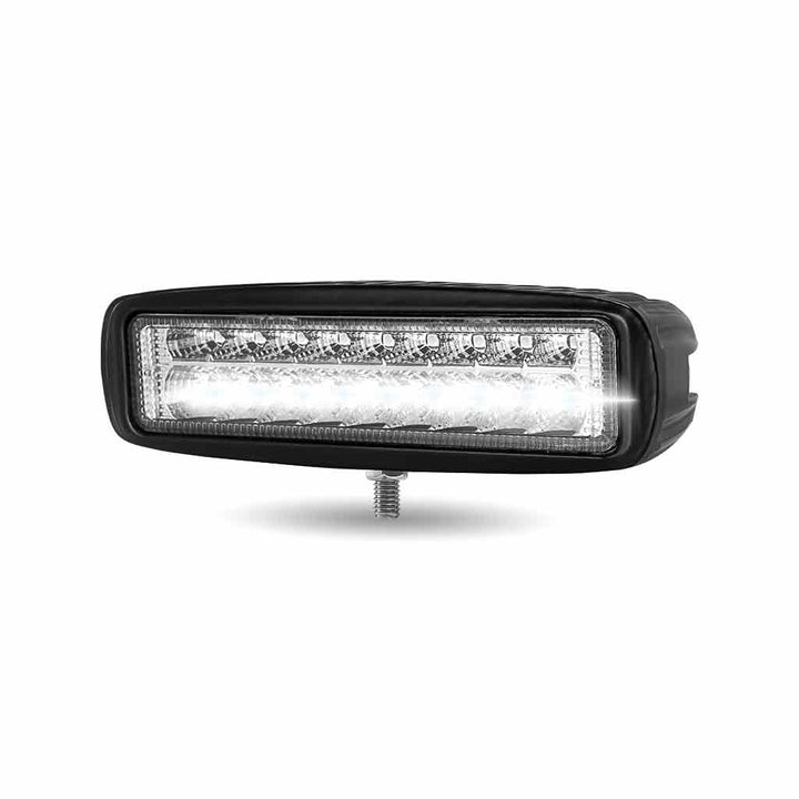 Universal White Rectangular High Powered LED Work Lamp with Amber Strobe (18 Diodes) - 1400 Lumens